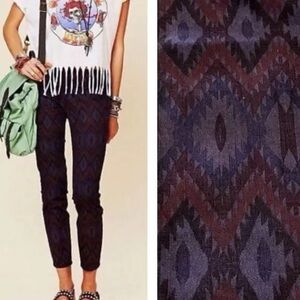 Free People Skinny Jeans Purple Aztec Tribal Print Millennium Ikat